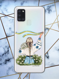 Прозорий чохол для Samsung Galaxy А21s з патріотичним дизайном "Дівчина зі стрічкою" принт 17