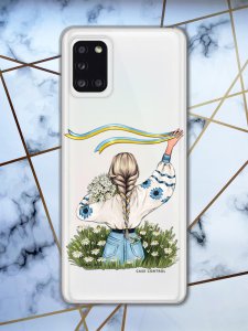 Чохол для Samsung A31 з патріотичним дизайном "Дівчина зі стрічкою" принт 17