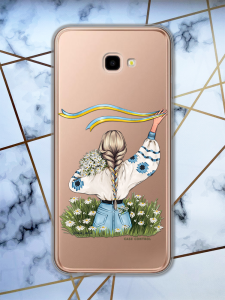 Прозорий чохол для Samsung Galaxy J4 Plus з патріотичним дизайном "Дівчина зі стрічкою" принт 17