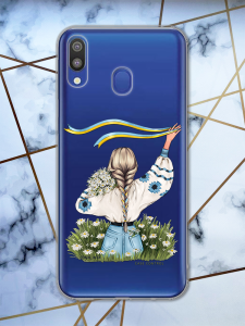 Прозорий чохол для Samsung Galaxy M20 з патріотичним дизайном "Дівчина зі стрічкою" принт 17