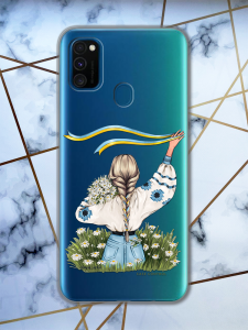 Прозорий чохол для Samsung Galaxy M30s/М21 з патріотичним дизайном "Дівчина зі стрічкою" принт 17