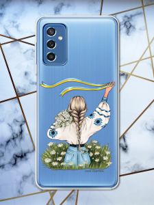 Прозорий чохол на Samsung Galaxy M52 патріотичний дизайн Дівчина зі стрічкою принт 17