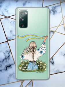 Прозорий чохол для Samsung Galaxy S20 FE з патріотичним дизайном "Дівчина зі стрічкою" принт 17