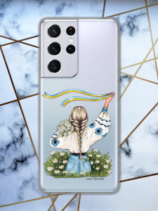 Прозорий чохол для Samsung Galaxy S21 Ultra з патріотичним дизайном "Дівчина зі стрічкою" принт 17