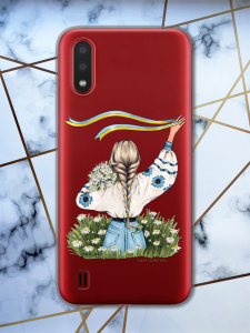 Прозорий чохол для Samsung Galaxy A01 з патріотичним дизайном "Дівчина зі стрічкою" принт 17