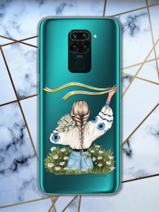 Прозорий чохол для Xiaomi Redmi Note 9 патріотичний дизайн "Дівчина зі стрічкою" принт 17