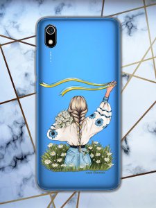 Прозорий чохол для Xiaomi Redmi 7A патріотичний дизайн "Дівчина зі стрічкою" принт 17