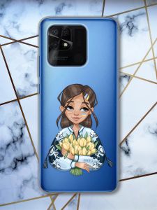 Прозорий чохол на Xiaomi Redmi 10C патріотичний дизайн Дівчина з тюльпанами принт 22