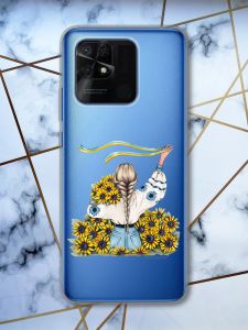 Прозорий чохол на Xiaomi Redmi 10C патріотичний дизайн Дівчина зі стрічкою принт 25