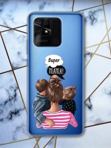 Прозорий чохол на Xiaomi Redmi 10C рельєфний дизайн Супер Мама принт 29
