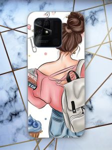 Чохол на Xiaomi Redmi 10C рельєфний дизайн Дівчина з рюкзаком принт 30