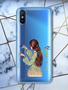 Прозорий чохол для Xiaomi Redmi 9A патріотичний дизайн Дівчина з ластівками принт 16