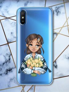 Прозорий чохол для Xiaomi Redmi 9A патріотичний дизайн Дівчина з тюльпанами принт 22