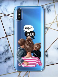 Прозорий чохол для Xiaomi Redmi 9A рельєфний дизайн Супер Мама принт 29