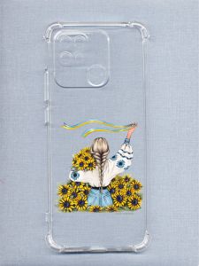 Чохол з потовщеними кутами на Xiaomi Redmi 10C :: Дівчина зі стрічкою (патріотичний принт 25)