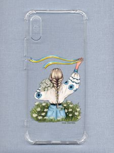 Чохол з потовщеними кутами на Xiaomi Redmi 9A патріотичний дизайн Дівчина зі стрічкою принт 17