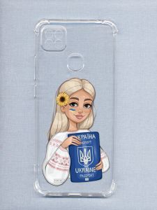 Чохол з потовщеними кутами на Xiaomi Redmi 9C патріотичний дизайн Дівчина з паспортом принт 13