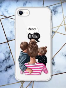 Прозорий чохол на iPhone 7 / 8 / SE 2020 рельєфний дизайн Супер Мама принт 29