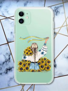 Прозорий чохол для Apple iPhone 11 (6.1) патріотичний дизайн Дівчина зі стрічкою принт 25