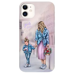 Чохол на Apple iPhone 11 (6.1) рельєфний дизайн Мама і донька принт 56