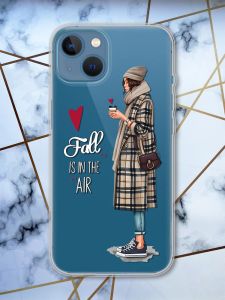 Прозорий чохол на Apple iPhone 13 рельєфний дизайн Дівчина з кавою принт 59