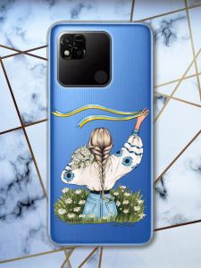 Прозорий чохол на Xiaomi Redmi 10A патріотичний дизайн Дівчина зі стрічкою принт 17