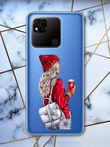 Прозорий чохол на Xiaomi Redmi 10A рельєфний дизайн Дівчина з рюкзаком принт 9