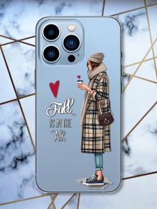 Прозорий чохол на Apple iPhone 13 Pro Max рельєфний дизайн Дівчина з кавою принт 59