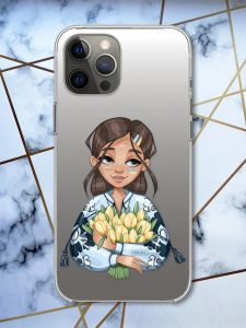 Прозорий чохол на iPhone 12 Pro Max патріотичний дизайн Дівчина з тюльпанами принт 22