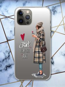 Прозорий чохол на iPhone 12 Pro Max рельєфний дизайн Дівчина з кавою принт 59