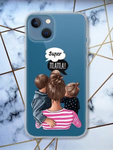 Прозорий чохол на Apple iPhone 13 рельєфний дизайн Супер Мама принт 29
