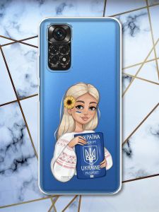 Прозорий чохол на Xiaomi Redmi Note 11 4G патріотичний дизайн Дівчина з паспортом принт 13