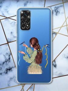 Прозорий чохол на Xiaomi Redmi Note 11 4G патріотичний дизайн Дівчина з ластівками принт 16