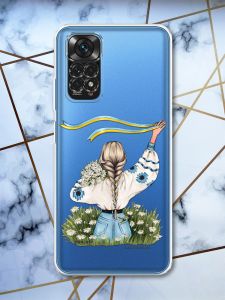 Прозорий чохол на Xiaomi Redmi Note 11 4G патріотичний дизайн Дівчина зі стрічкою принт 17