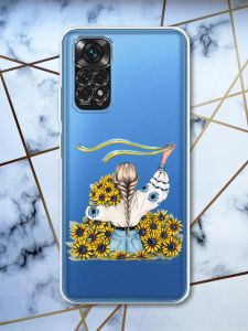 Прозорий чохол на Xiaomi Redmi Note 11 4G патріотичний дизайн Дівчина зі стрічкою принт 25