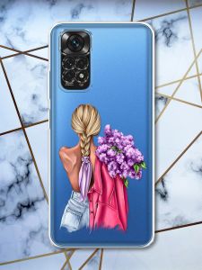Прозорий чохол на Xiaomi Redmi Note 11 4G рельєфний дизайн Дівчина з бузком принт 7