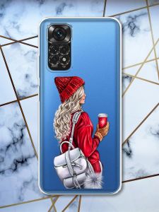 Прозорий чохол на Xiaomi Redmi Note 11 4G рельєфний дизайн Дівчина з рюкзаком принт 9