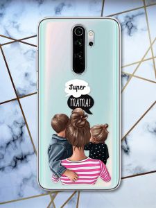 Прозорий чохол на Xiaomi Redmi Note 8 Pro рельєфний дизайн Супер Мама принт 29