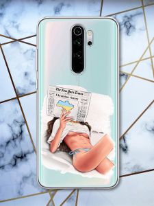 Прозорий чохол на Xiaomi Redmi Note 8 Pro рельєфний дизайн Дівчина з газетою принт 31