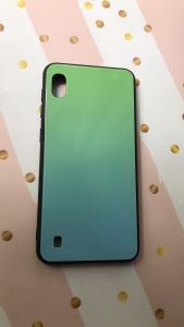 Силіконовий чохол Glass case зі скляною задньою панеллю для Samsung Galaxy A10 (2019) A105 Зелено-блакитний