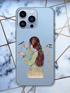 Прозорий чохол на Apple iPhone 13 Pro Max патріотичний дизайн Дівчина з ластівками принт 16