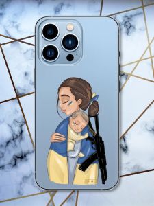 Прозорий чохол на Apple iPhone 13 Pro Max патріотичний дизайн Дівчина з автоматом принт 20