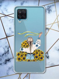 Прозорий чохол на Samsung A12 4G патріотичний дизайн Дівчина зі стрічкою принт 25