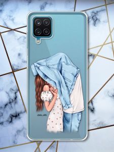 Прозорий чохол на Samsung A12 4G рельєфний дизайн Поцілунок принт 33