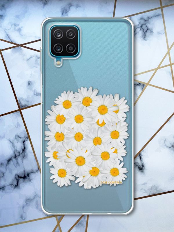Прозорий чохол на Samsung A12 4G рельєфний дизайн Букет ромашок принт 40