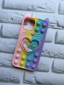 Чохол Попіт Антистрес Поп-Іт Pop It для Apple iPhone 13 Поп іт Котик із серцем Рожево-фіол.