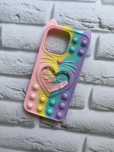 Чохол Попіт Антистрес Поп-Іт Pop It для Apple iPhone 13 Pro Поп іт Котик із серцем Рожево-фіол.