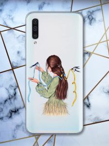 Прозорий чохол на Samsung Galaxy А50 (2019) А505  патріотичний дизайн Дівчина з ластівками принт 16