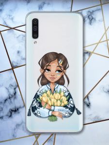 Прозорий чохол на Samsung Galaxy А50 (2019) А505  патріотичний дизайн Дівчина з тюльпанами принт 22
