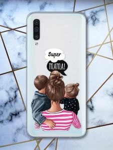 Прозорий чохол на Samsung Galaxy А50 (2019) А505  рельєфний дизайн Супер Мама принт 29